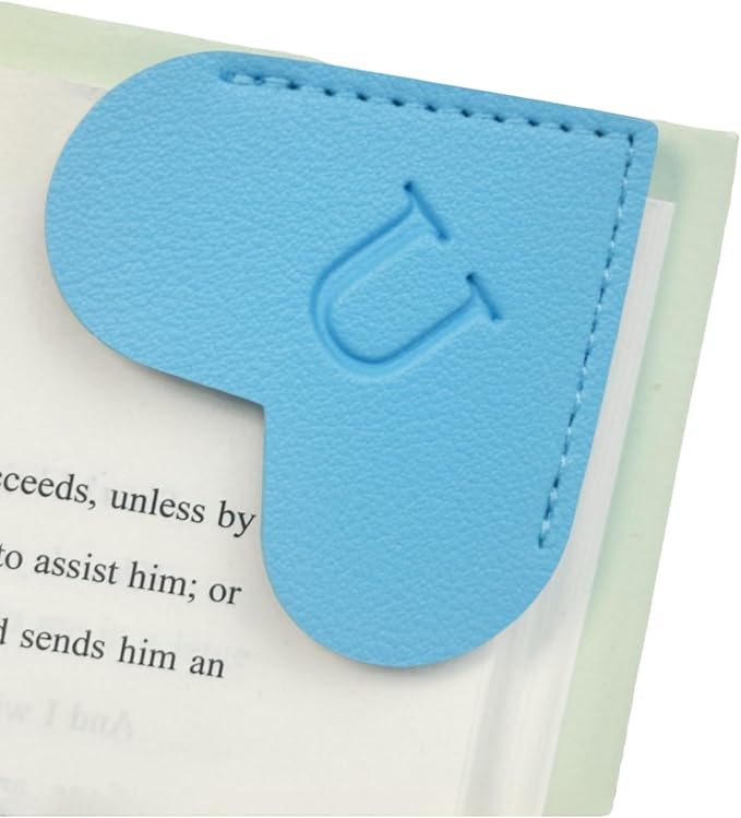MOTEERLLU Personalized Leather Heart Bookmark with Initials, Handmade, Letter Cute Custom Corner Book Marks for Reading Women, Teachers, Students, Book Lovers, Book Accessories(Blue,U)