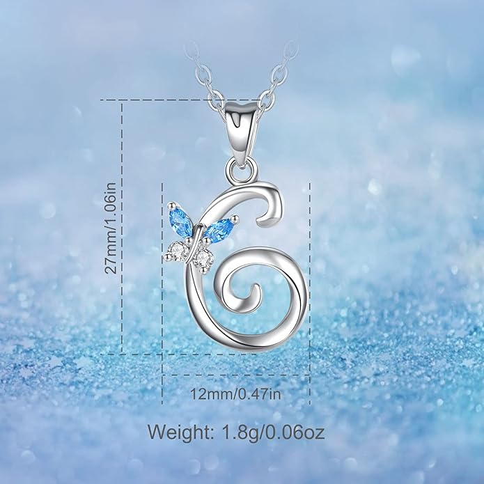 EUDORA Sterling Silver Butterfly Initial Necklaces for Women, Elegant Letter Neckles Personalized Gift for Mother, Sister, Daughter, 18 inch Chai