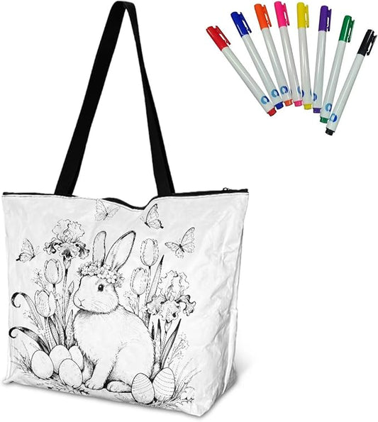 Cartoon Animal Printed DIY Coloring Tote Bag Waterproof Paper Handbags for Women Large Travel Shoulder Bags Purses