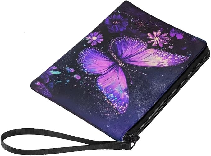 Dolyues Purple Zipper Coin Pouch Butterfly Small Womens Wallet With Coin Purse Womens Change Purse Trendy Money Bag Wristlet Desgin Coin Pouch