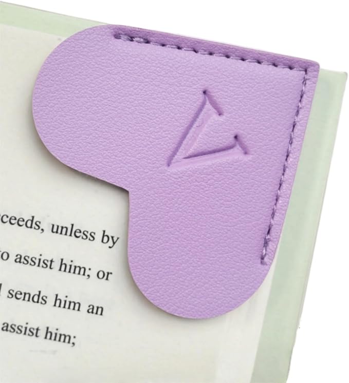 MOTEERLLU Personalized Leather Heart Bookmark with Initials, Handmade, Letter Cute Custom Corner Book Marks for Reading Women, Teachers, Students, Book Lovers, Book Accessories(Purple,V)