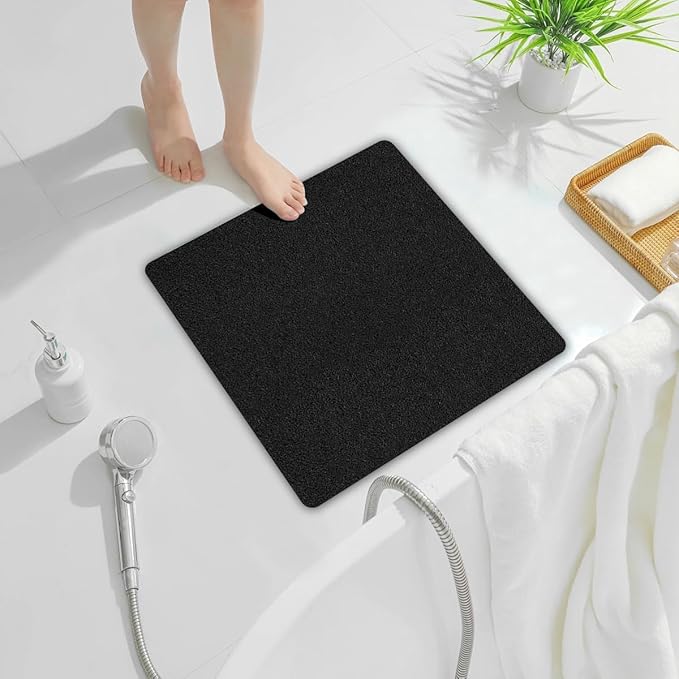 Non Slip Shower Mat, Comfortable Bath mat for Textured Surface,Quick Drying Easy Cleaning Shower Floor Mat for Wet Area,Without Suction Cups Black 23 x 23