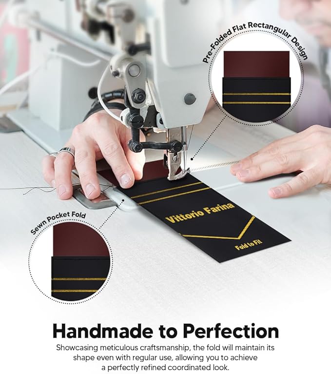 Premium Pre-Folded Four-Point Suit Pocket Square for Men with Sewn Pocket Fold