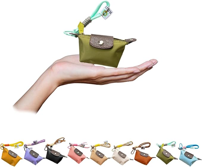 Mini Nylon Dumpling Coin Purse, Mini Nylon Dumpling Bag with Wrist Strap, Lightweight 1.4 OZ(40g), Women’s Cute Change Purse Wallet with Zipper and Keychain, for Cards Keys and Earbuds (1, green)