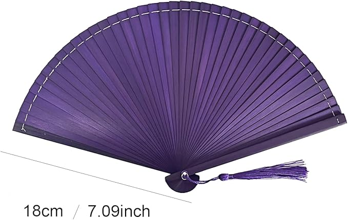 Hand Fan for Vintage Japanese Bamboo Silk Elegant for Dance Music Festival Wedding Church Decoration Party (Purple, Medium)