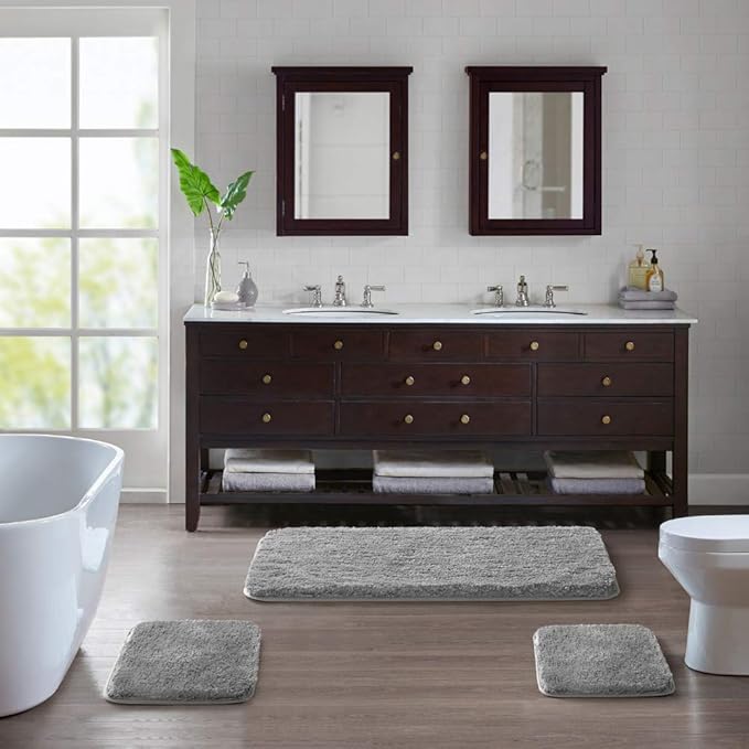 Suchtale Extra Soft & Absorbent Shaggy Bath Mat (24 x 40, Grey) - Machine Washable Microfiber, Non Slip, Luxury Floor Mat