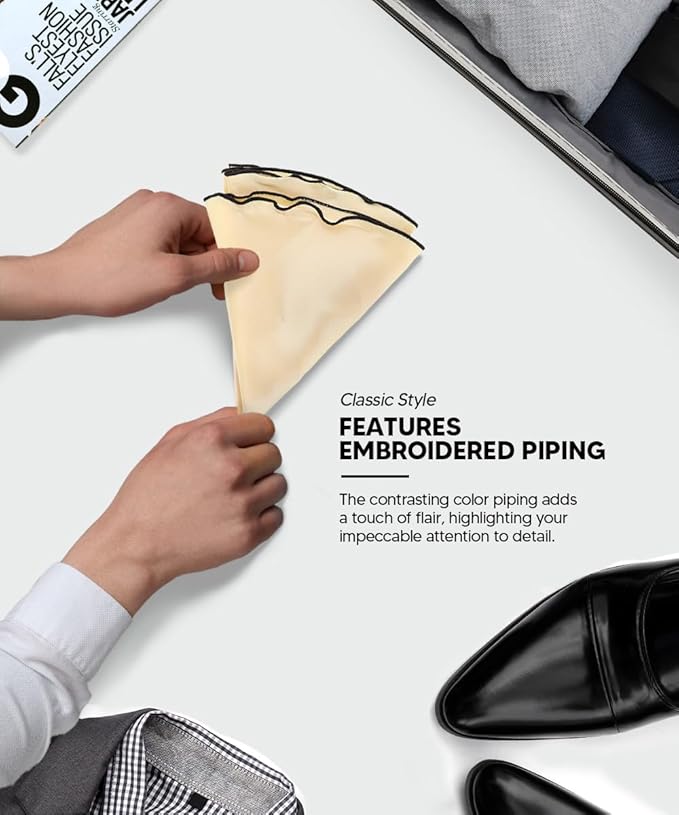 Premium Pre-Folded Four-Point Suit Pocket Square for Men with Sewn Pocket Fold