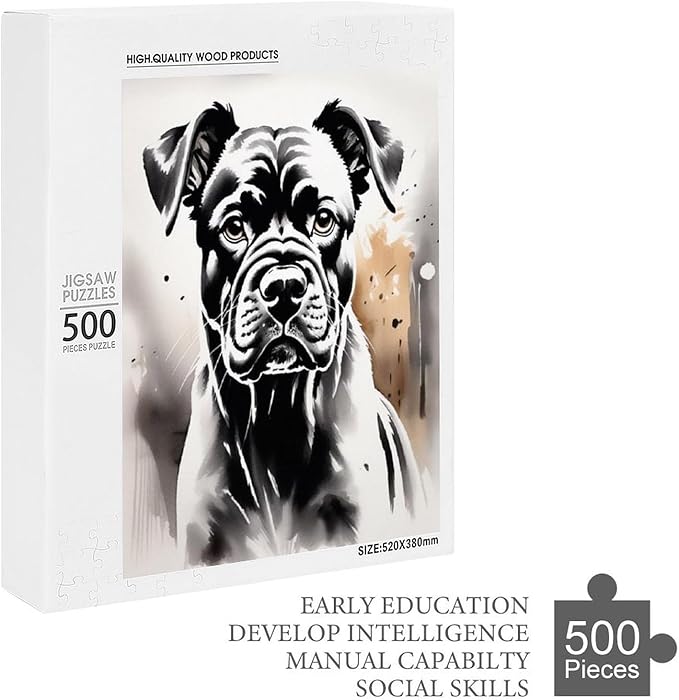 Jigsaw Puzzles for Adults 500 Piece - Boxer Dog Portrait Animal Themed Wooden Puzzles，Stress Relief Games，Puzzle Games Challenge Puzzles，Educational Games，Family Puzzles