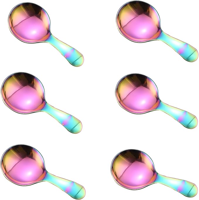 6 Pcs Stainless Steel Mini Spoon Short Handle Small Round Suitable For Dessert, Tea, Coffee, Cake, Sugar, Ice Cream Coffee Tea Spoon. (Silver A)
