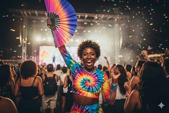 Large Hand Foldable Fan Clack Popping Rave Festival Line Dancing Boots on the Ground Mardi Gras Valentines (ombres)