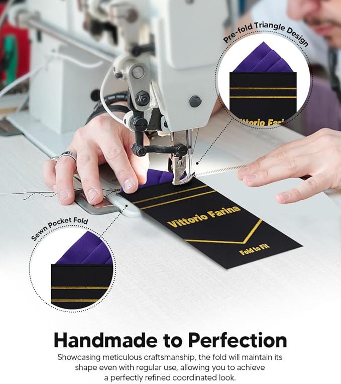 Premium Pre-Folded Four-Point Suit Pocket Square for Men with Sewn Pocket Fold