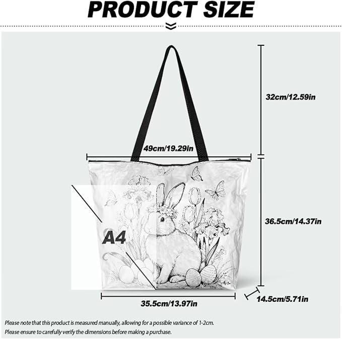 Cartoon Animal Printed DIY Coloring Tote Bag Waterproof Paper Handbags for Women Large Travel Shoulder Bags Purses