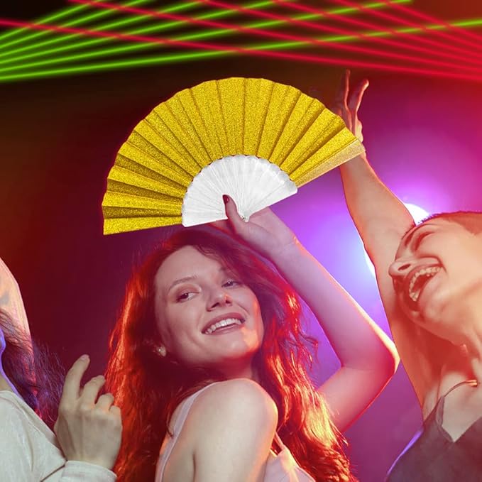 Flags Importer Glitter Gold Small Hand Fan (Clear Handle)