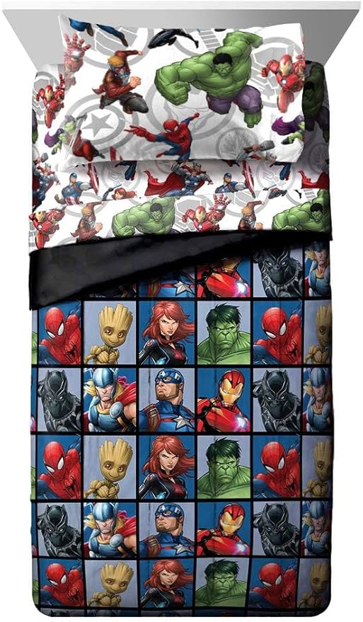 Jay Franco Marvel Avengers Team 5 Piece Full Bed Set - Includes Comforter & Sheet Set - Super Soft Fade Resistant Polyester - (Official Marvel Product)