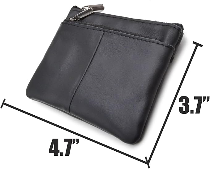 Multi-Functional Genuine Leather Wallet - Wine Red Compact Card Holder with 3 Zippers, Built-in Key Ring & Coin Purse for Travel (black)