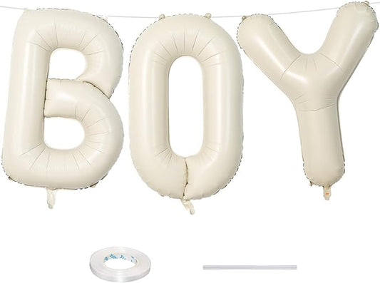 40 Inch Beige BOY Balloons, Large Cream White Sand BOY Balloon Letters with Ribbon, Ivory Alphabet Boy Balloon for Him Birthday Baby Boys Shower Boy or Girl Gender Reveal Party Decorations Supplies