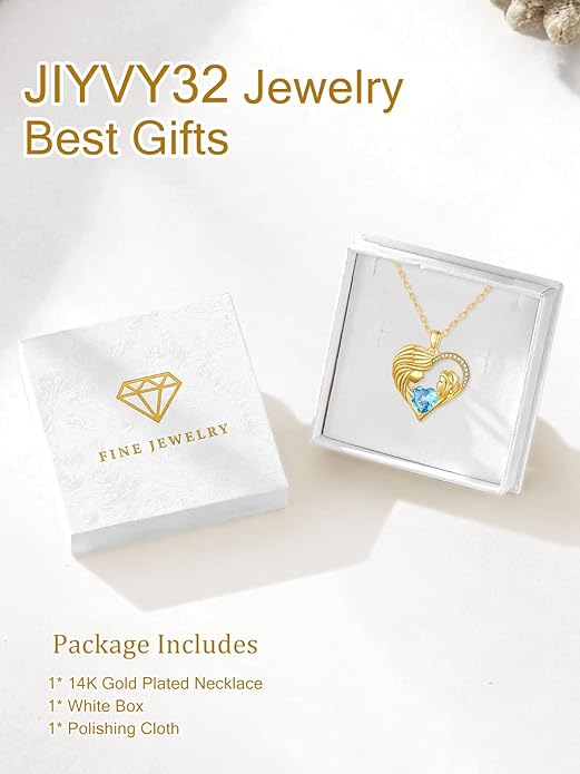 Mother and Daughter/Son Love Heart Necklace White Gold/14K Gold/Rose Gold Birthstone Jewelry Christmas Mothers Day Birthday Gifts For Mom Wife Grandma Women