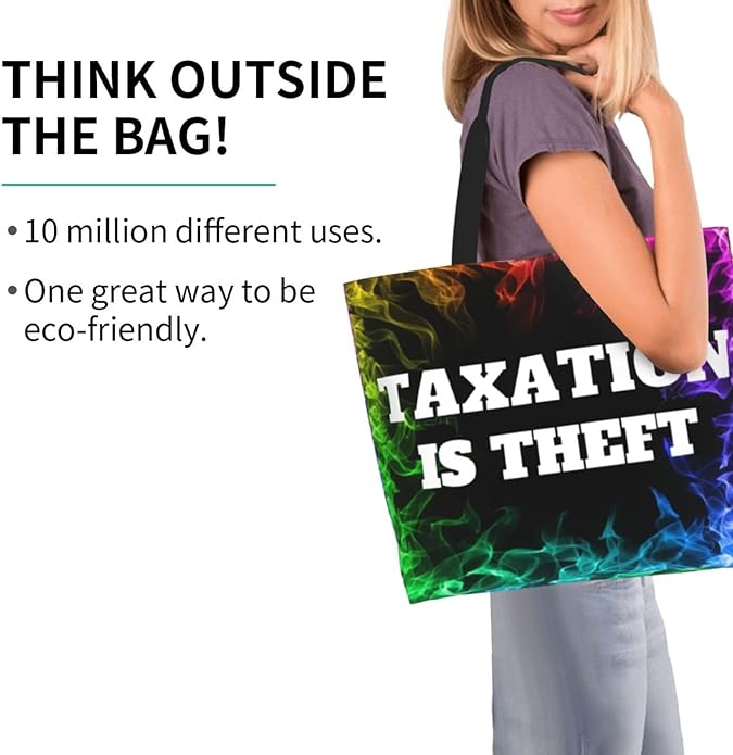 Taxation is Theft Large Reusable Eco-friendly Shopping Bags Portable Storage Handbag