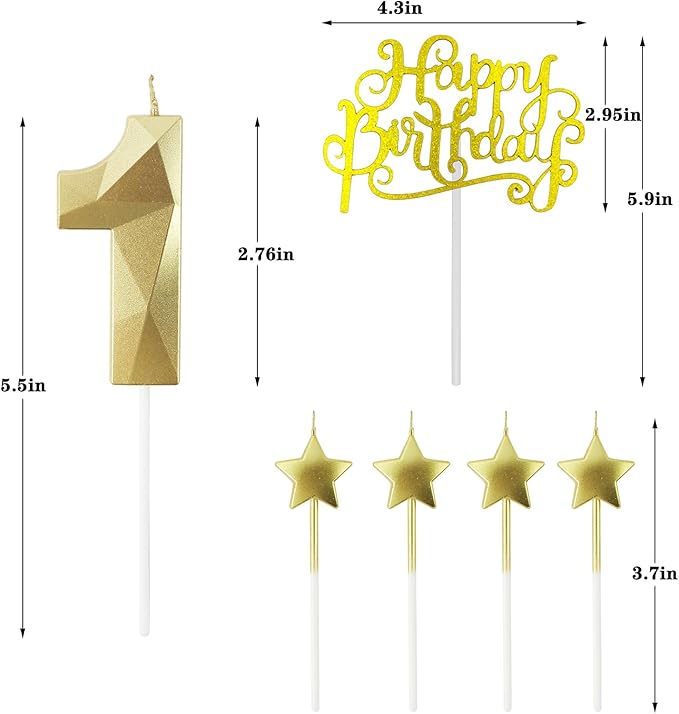 Golden Number 10 Birthday Candles and Star Birthday Candles 2.76 inch Birthday Cake Candles 3D Diamond Shaped Candles are Suitable for Birthday Parties and Anniversary Cake Decorations Candles