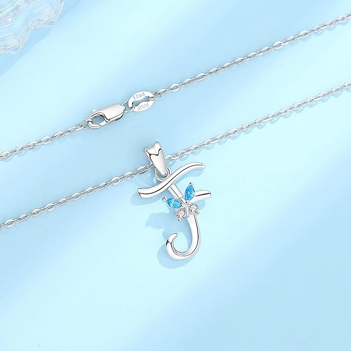 EUDORA Sterling Silver Butterfly Initial Necklaces for Women, Elegant Letter Neckles Personalized Gift for Mother, Sister, Daughter, 18 inch Chai