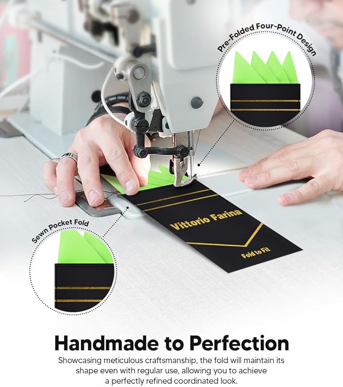 Premium Pre-Folded Four-Point Suit Pocket Square for Men with Sewn Pocket Fold