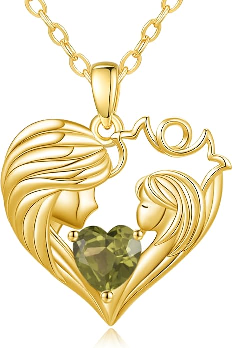 Mother and Daughter/Son Love Heart Necklace White Gold/14K Gold/Rose Gold Birthstone Jewelry Christmas Mothers Day Birthday Gifts For Mom Wife Grandma Women