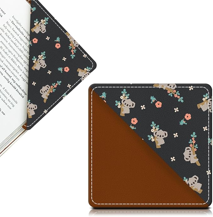 Cute Leather Bookmarks, Fun Triangle Making Corner Bookmark, Book Accessories for Reading Book Lovers, Unbreakable Page Markers for Women Men Cute Koala Flowers