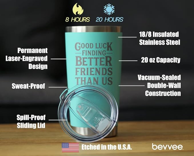 Good Luck Finding Better Friends Than Us - Insulated Coffee Tumbler Cup with Sliding Lid - Stainless Steel Insulated Mug - Funny Farewell Gift For Best Friend Moving Away - Teal
