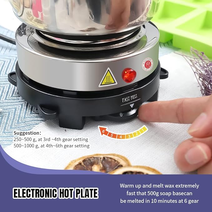 Fast METL Soap Making Kit with Electronic Hot Plate, Basic DIY Soap Making Supplies Including 1.1 lb Glycerin Soap Base, Pouring Pot, Silicon Mold for Adults and Beginners Craft Project