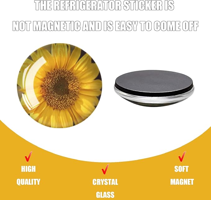 Strong Glass Refrigerator Stickers,12Pcs Magnets for Fridge,Funny Fridge Magnet Shape,Cute Small Tiny Magnet for Kitchen Whiteboard Door Decorative (Sunflower Refrigerator Stickers)