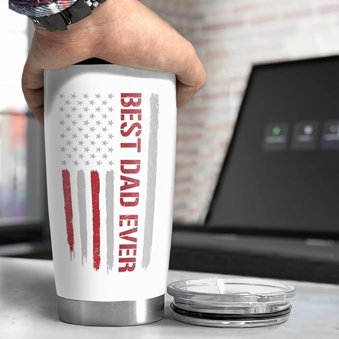 SANDJEST Best Dad Ever 20oz Insulated Tumbler with Lid for Father - Double-wall Insulated Stainless Steel Mug - Coffee Cup for Outdoor Travel Sport Office, Gift for Birthday Father’s Day
