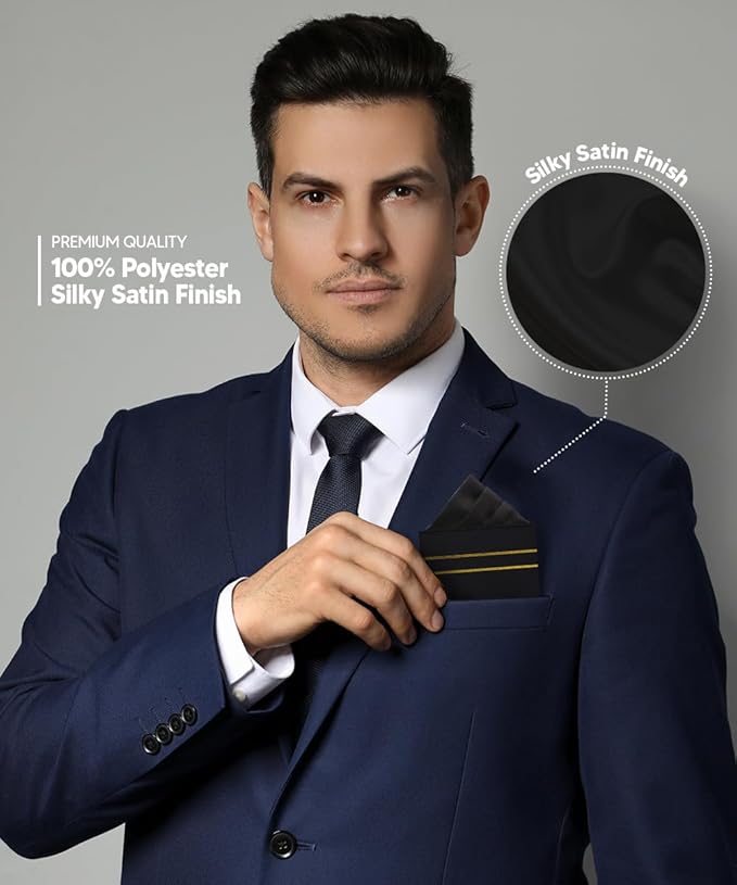 Premium Pre-Folded Four-Point Suit Pocket Square for Men with Sewn Pocket Fold