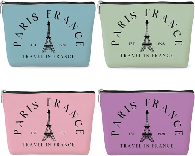 4 Pack Parisian Makeup Bag Paris Gifts for Paris Lover Travel in France Cosmetic Bag France City Toiletry Bag French Souvenirs for Women Friend Mom Sister Girls Trip Gifts Favors Christmas Birthday