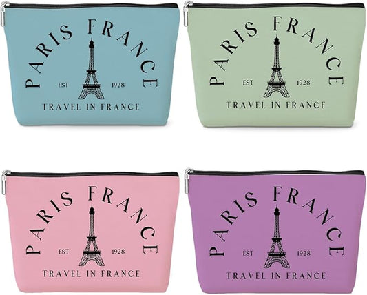 4 Pack Parisian Makeup Bag Paris Gifts for Paris Lover Travel in France Cosmetic Bag France City Toiletry Bag French Souvenirs for Women Friend Mom Sister Girls Trip Gifts Favors Christmas Birthday