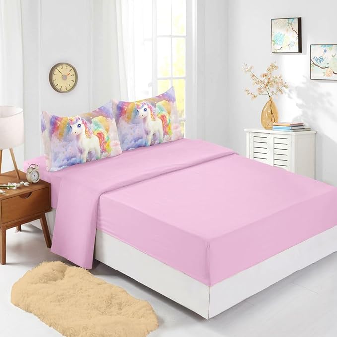 5PCS Unicorn Comforter Sets Full,Full Comforter Set for Girls,Cute Unicorn Bed Set for Kids,Girls,Teens,All Season Use