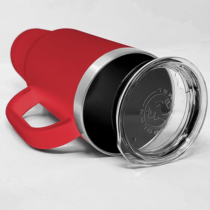 LaserGram 40oz Vacuum Insulated Travel Mug with Handle, Black Widow Spider, Personalized Engraving Included (Red)
