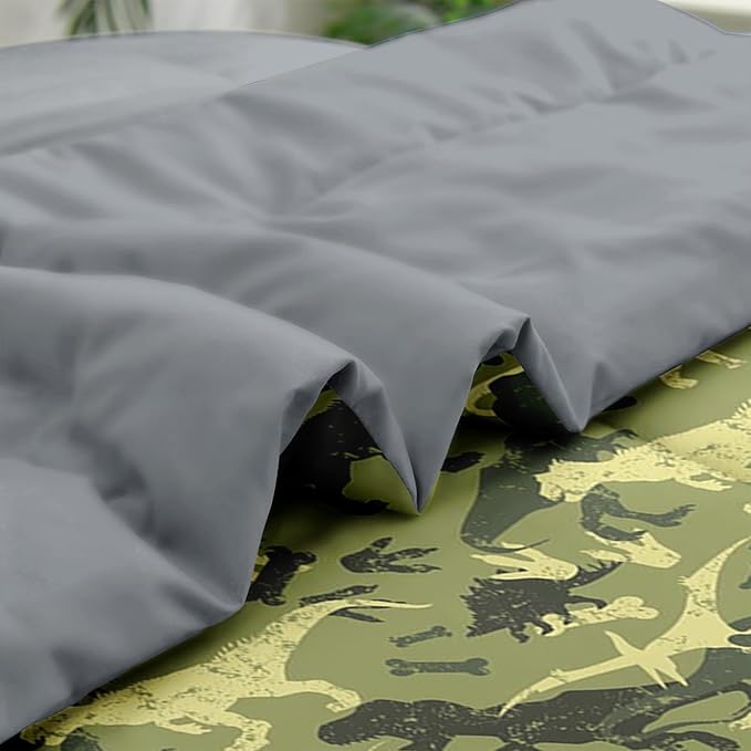 Comforter Set King Size, Camouflage Dino Dinosaur 7 Pcs Bedding for Kids and Adults, Cute Funny Green Bed Sheet Sets with Fitted Sheet 2 Pillowcases & 2 Shams for Bedroom Bed Decor