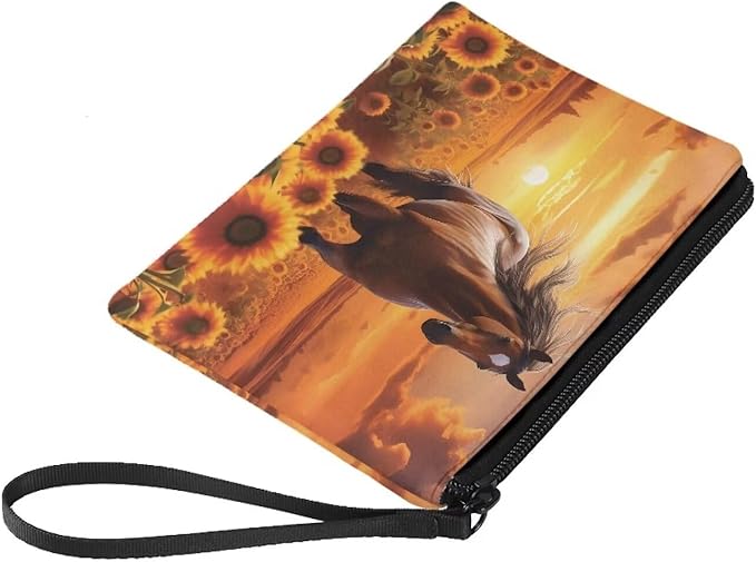 Dolyues Small Coin Purse Horse Sunset Mini Wallet Sunflower Print Coin Pouch Change Purse for Women Girls Coin Pocket Mini Money Bag