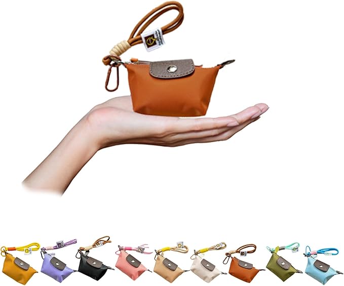 Mini Nylon Dumpling Coin Purse, Mini Nylon Dumpling Bag with Wrist Strap, Lightweight 1.4 OZ(40g), Women’s Cute Change Purse Wallet with Zipper and Keychain, for Cards Keys and Earbuds (3, brown)
