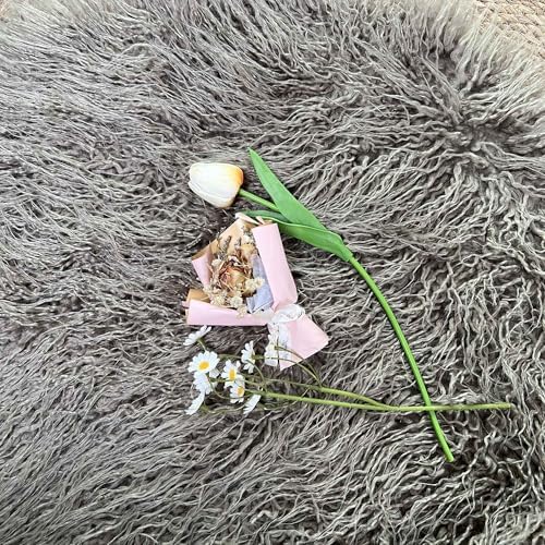 Newborn Photo Props Faux Fur Round 23.6 inch Soft Baby Boy Girl Photo Blanket Studio Photo Mat (Almost Mauve) - Image 5