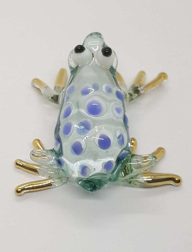 WitnyStore 1¾" Green White Blue Dot Frog Artistic Blown Glass Figurine Premium Hand-Blown Statue Tabletop Decoration Unique Collectible for Adult Collectors Handcrafted Elegant Home Room Decor
