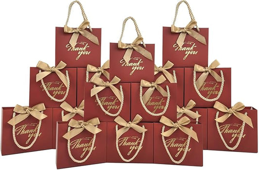 TKSBAG 50 Pack Small Thank You Gift Bags with Handles, 5.5''x 2.5''x4.7'' Mini Red Gift Bags Bulk for Baby Shower, Birthday, Wedding, Party Favors
