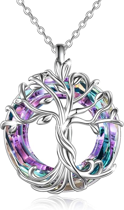 TOUPOP Tree of Life Necklace 925 Sterling Silver Family Tree Pendant Austrian Crystal Jewelry Valentines Day Birthday Gifts for Women Mom Wife Her