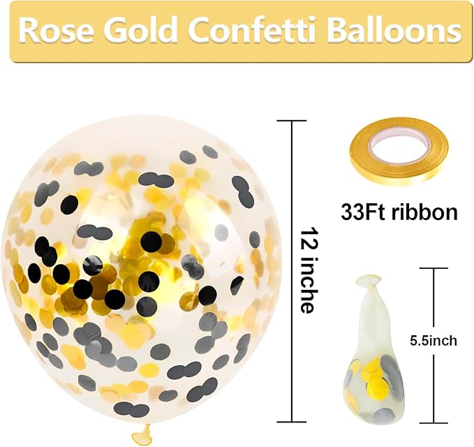 Bezente Black Gold Confetti Latex Balloons - 60 Pack 12 inch Helium Black Gold Confetti Balloons for Wedding Graduation Bridal Shower Birthday Party Decorations