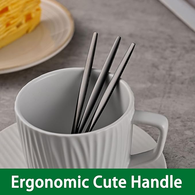 5.1 Inch Coffee & Tea Spoons,6-Piece Black Stainless Steel Dessert Spoons For Cafe,Black Espresso Spoon,Cute Small Demitasse Spoon