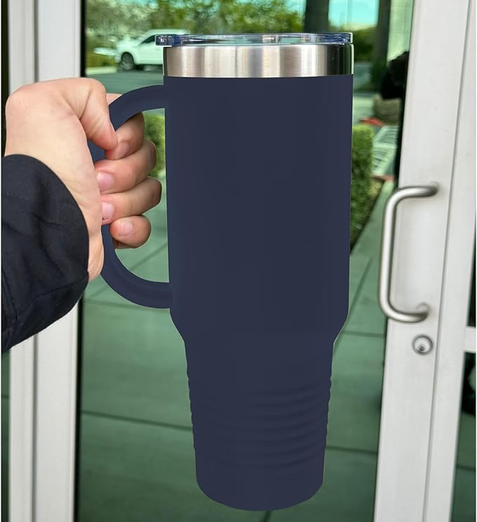 LaserGram 40oz Vacuum Insulated Travel Mug with Handle, Black Widow Spider, Personalized Engraving Included (Navy Blue)