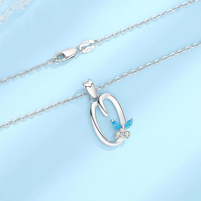 EUDORA Sterling Silver Butterfly Initial Necklaces for Women, Elegant Letter Neckles Personalized Gift for Mother, Sister, Daughter, 18 inch Chai