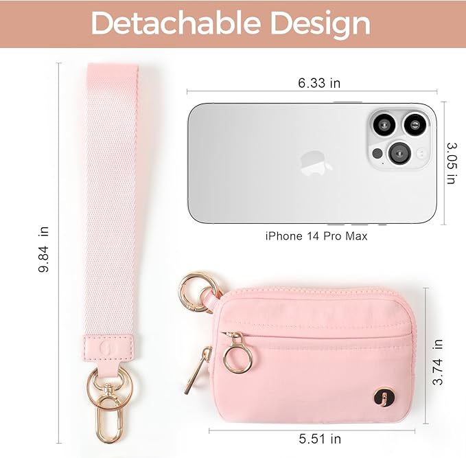Wristlet Keychain Wallets for Women RFID Blocking Credit Card Holder Small Zipper Coin Purse Change Pouch with ID Window and Detachable Wrist Strap Pink