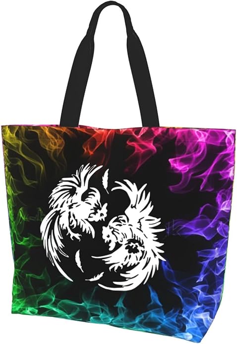 Roosters Fighting Large Reusable Eco-friendly Shopping Bags Portable Storage Handbag
