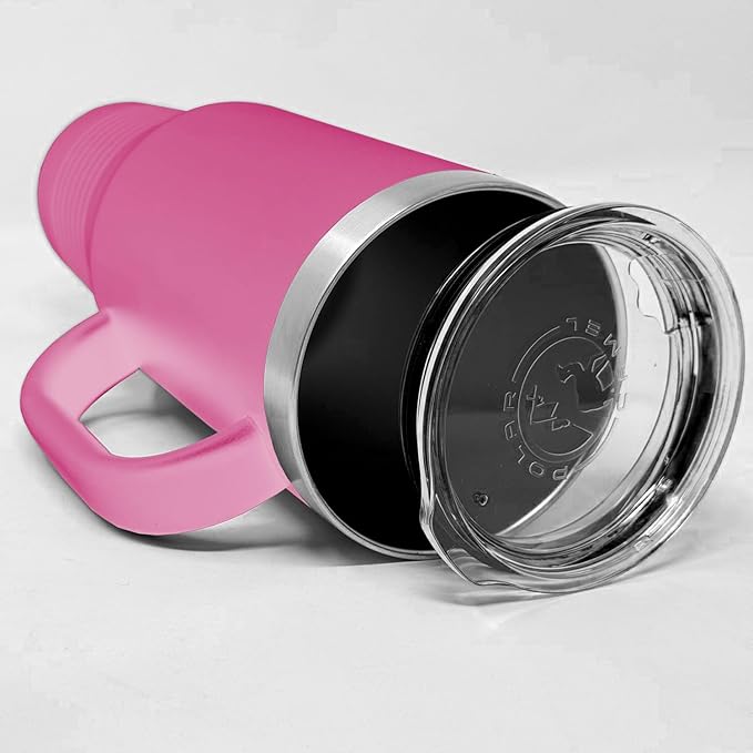LaserGram 40oz Vacuum Insulated Travel Mug with Handle, Black Widow Spider, Personalized Engraving Included (Pink)